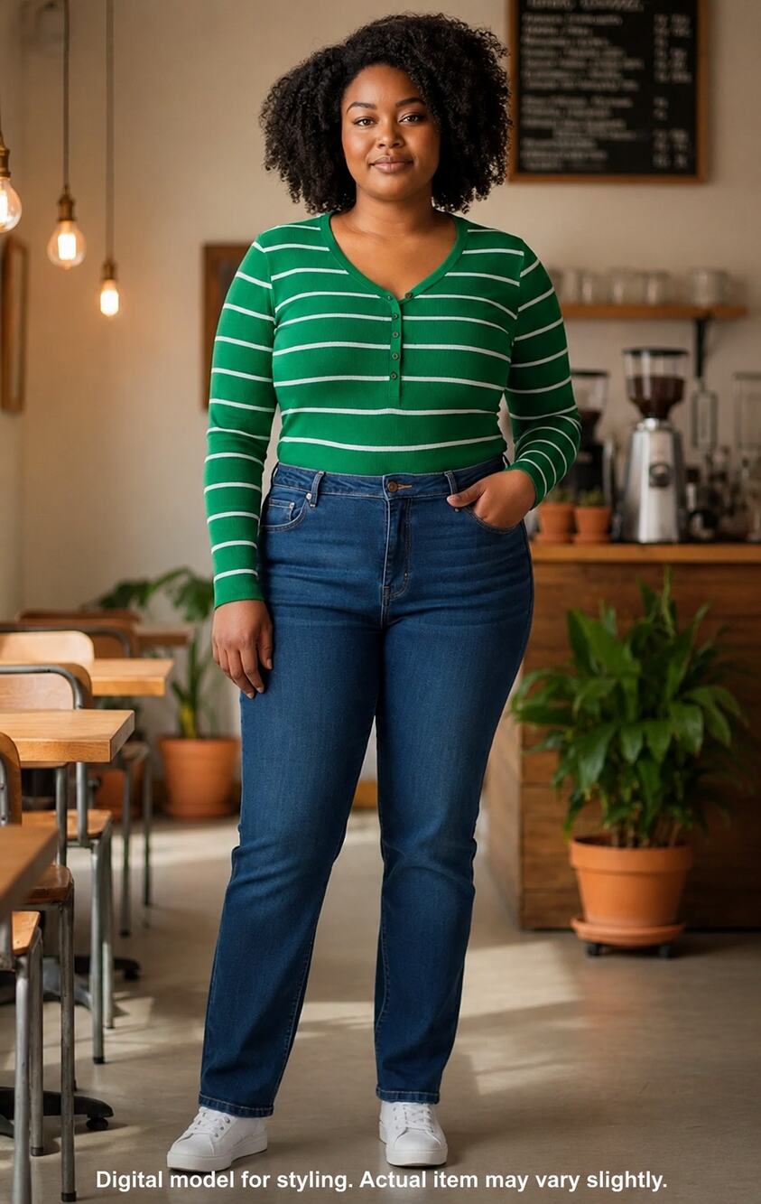 LA Ligne x Target Green White Stripe Ribbed Henley Bodysuit Womens 2X Preppy - Picture 1 of 11